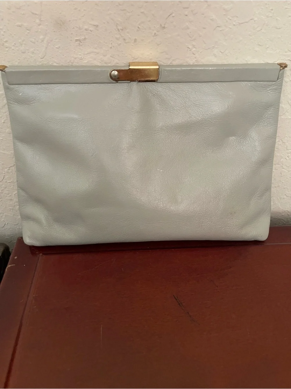 Light Blue Leather Clutch by; Palizzio with Snake-Skin Accent